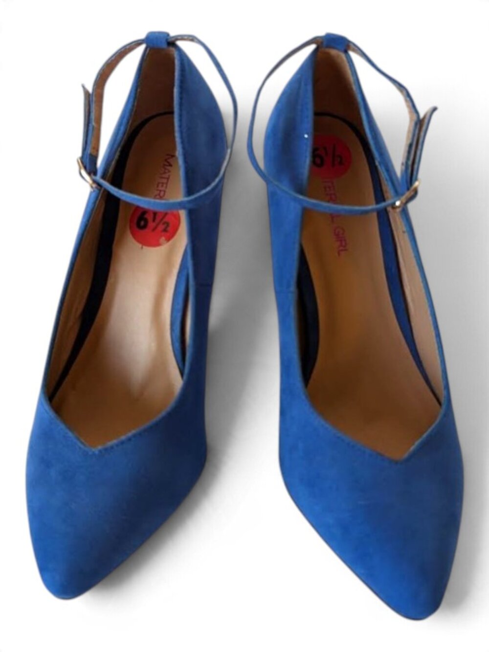 Material Girl Royal Blue Faux Suede Ankle Strap Statement Pumps Heels 7